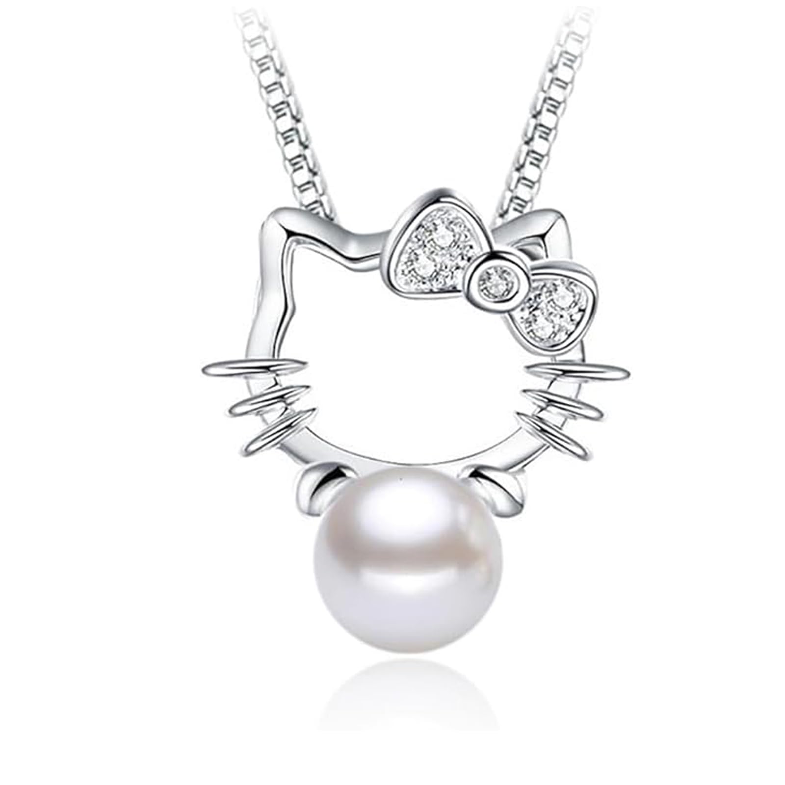 SANNIDHI Cute Kitty Necklace for Girls Rhinestone Pearl Kitty Charm Pendant Necklace Jewelry Gift Birthday Gift Christmas Gift for Girls SANNIDHI Cute Kitty Necklace for Girls Rhinestone Pearl Kitty Charm Pendant Necklace Jewelry Gift Birthday Gift Christmas Gift for Girls